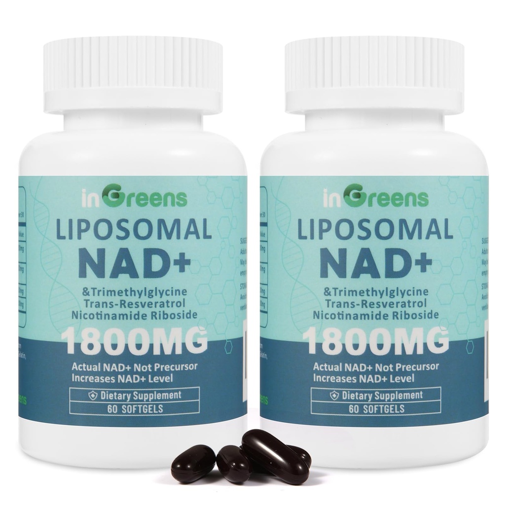 Liposomal NAD+ Suplemento 1800 mg con Nicotinamide Riboside, Trans Resveratrol, Trimetilglycine,Replaces NMN, Boost NAD+, Aging Defense,Cellular Energy, 120 Softgels