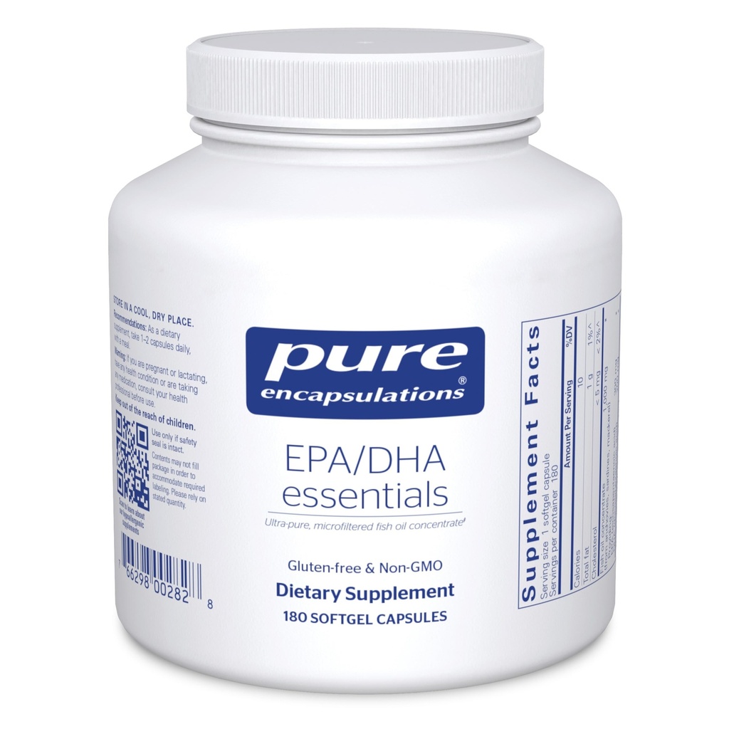 Encapsulaciones puras EPA/DHA Essentials - Fish Oil Concentrate Supplement to Support Cardiovascular Health - Premium EPA & DHA Supplement with Omega 3 - 180 Softgel Capsules