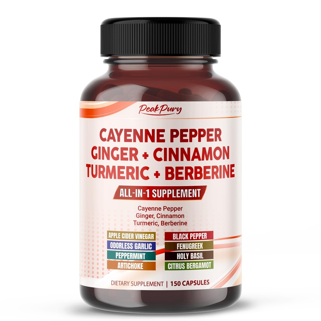 Cayenne Pepper Ginger Turmeric Berberine - Digestión, Gut Heath Support - Made in USA