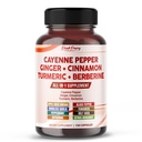 Cayenne Pepper Ginger Turmeric Berberine - Digestión, Gut Heath Support - Made in USA