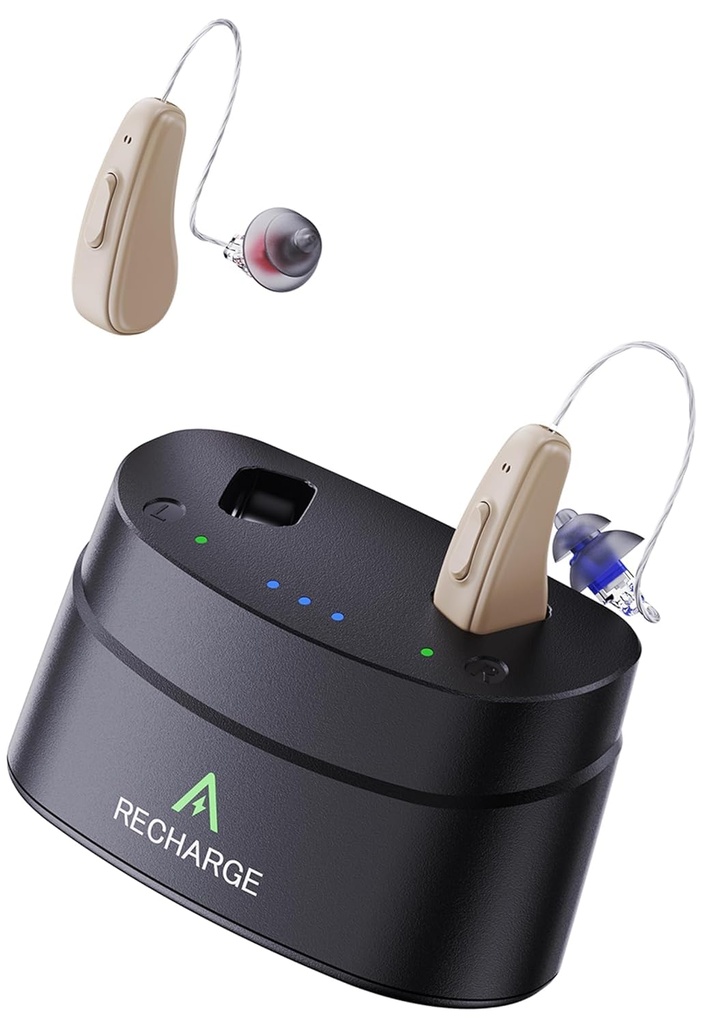 2024 Ayudas de Audiencia RIC actualizadas para personas mayores Recargables de Receptor-en-Canal OTC Ayuda de Audición con Noise Cancelación-Apoyo Digital Invisible Cercano Se adapta a la pérdida de Audiencia Leve a Severe