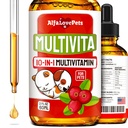 Multivitamina líquido para perros – Multivitaminas de gato para gatos de interior – Complejo de 10 en-1 Vitaminas de perros líquidos B, C, D3 – Digestión, orina, unión de caderas, piel y carne – Sabor de arándano – 2 Oz