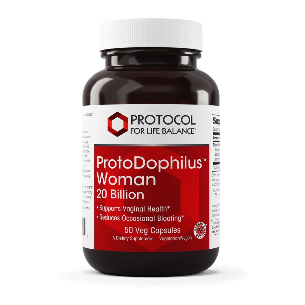 PROTOCOLO PARA LA VIDA BALANCE Proto Dophilus Mujer - 20 billón - Probióticos para la salud de Gut - Apoyo Vaginal Health &amp; Bloating Relief - Vegan & Kosher - 50 cápsulas de Veg