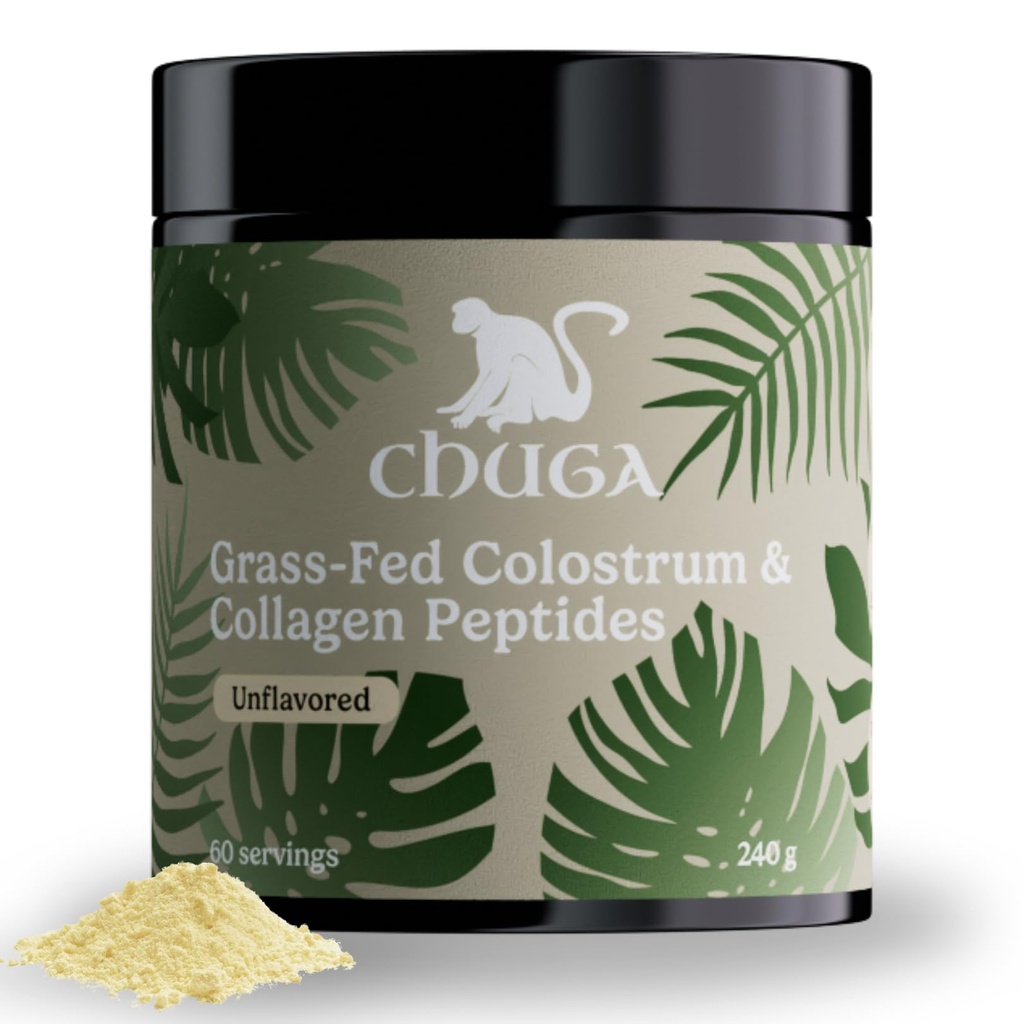 Chuga Grass Fed Colostrum &amp; Collagen Peptides 60 Servings ¦ Enhances Hair & Nails ¦ Glowing Skin ¦ Gut Wall Strengthening