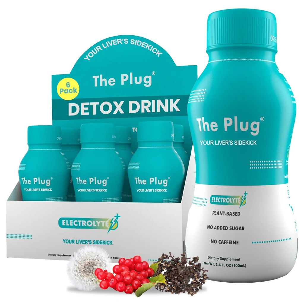 The Plug Liver Cleanse Detox " Repair Drink - Plant Based Herbal Electrolyte Drink for Liver Support " Health, Bloating Relief, Restore Antioxidants " Minerals ← Liver Complex Energy Drink (6-Pack)