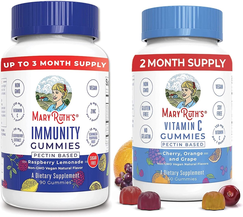 MaryRuth Organics Elderberry Gummies for Immune Support (Sugar Free) & Vegan Vitamina C Gummies Bundle ← Soporta la función Immune ¦ Formula to Support Global Health for Adults &amp; Kids