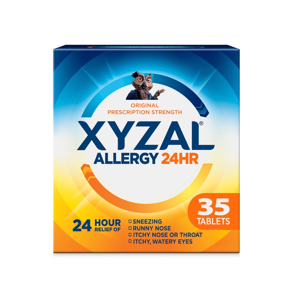 Medicamento de Alivio de la Alergia Xyzal 24 Horas, Antihistamínico de Estrosis Original Prescripción, Dihidrocloruro de Levocetirizina Tabletas, 5 mg, 35 Conde