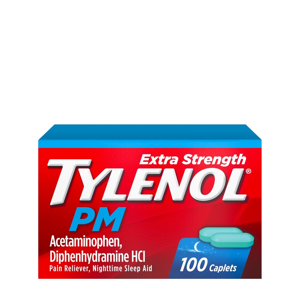 Tylenol PM Extra Strength Nighttime Pain Reliever " Sleep Aid Caplets, 500 mg Acetaminophen " 25 mg Diphenhydramine HCl, Relief for Nighttime Aches " Pains, Non-Habit Forming, 100 ct