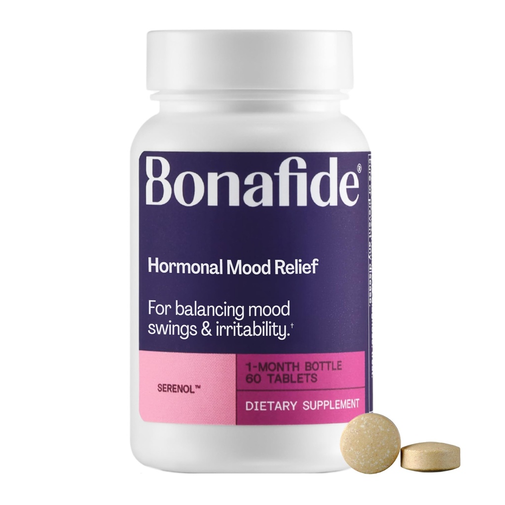 Serenol por Bonafide. Alivio de hormonal Mood Swings, Irritability, " PMS Bloating. - Suministro de 1 mes (60 Tablets)