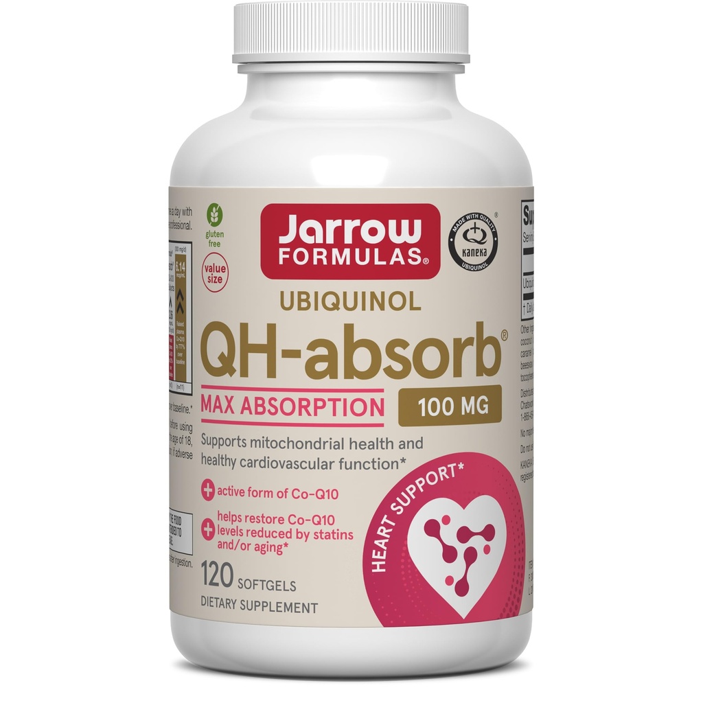 Jarrow Formulas QH-Absorb, 100 mg, Ubiquinol Suplemento dietético para la función cardiovascular saludable, 120 Softgels, 120 Day Supply