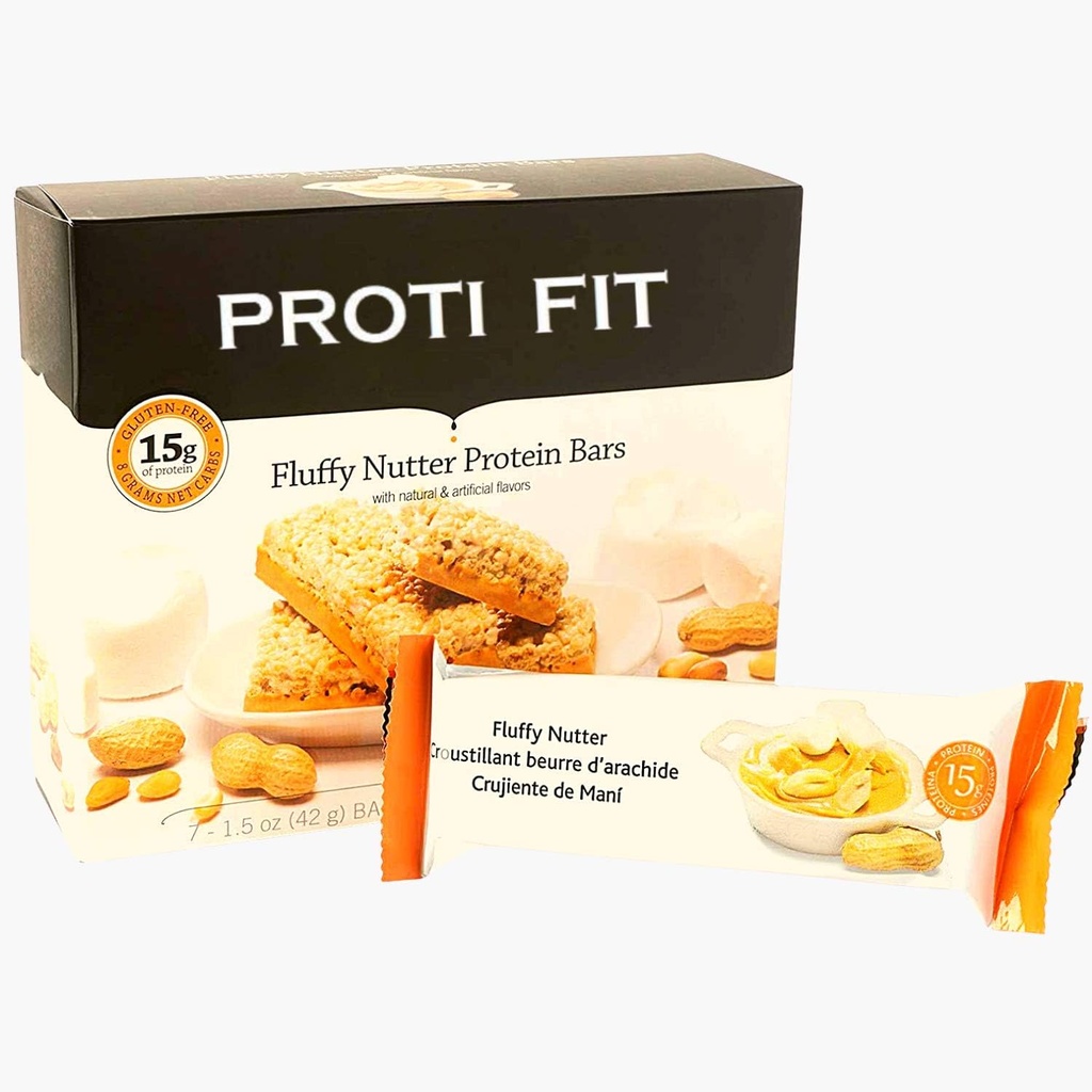 Proti Fit - Fluffy Nutter Bares de Proteína de baja carb, Barcos de bajo nivel para la pérdida de peso y las comidas saludables (Fluffy Nutter, 1 Pack)