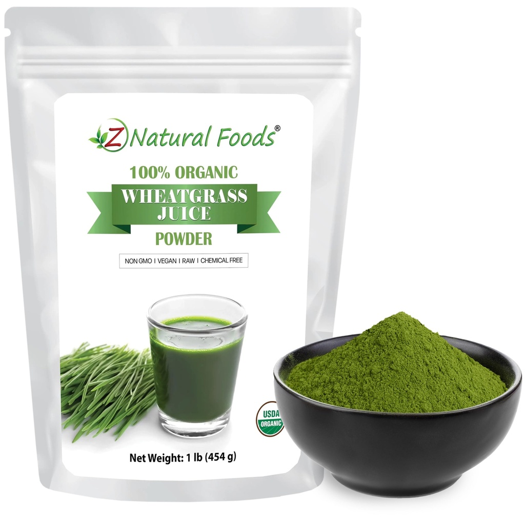 Z Natural Foods Organic Wheat Grass Juice Powder - Superfood for Healthy Aging & Digestion - Non-GMO, Vegan, Kosher - Perfecto para Jugos, Yogurts & Smoothies - Wheatgrass Juice Powder Bliss, 1 lb