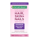 La recompensa de la naturaleza pelo avanzado, uñas de piel, suplemento de vitamina arganada con ácido biotin e hialurónico, 150 softgels de liberación rápida, 50 servidos totales