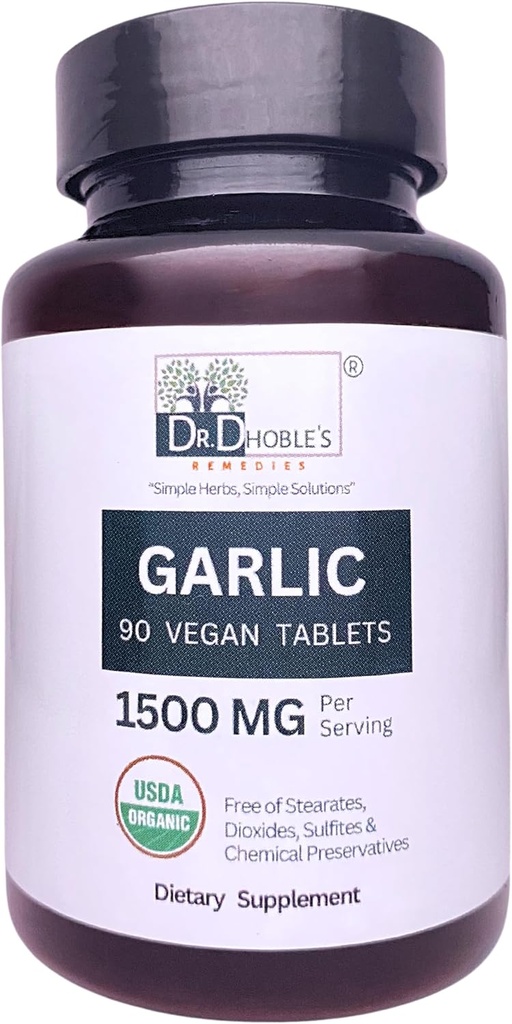 USDA Organic Ajo Tablets Made Naturalmente con hierbas naturales, sin aditivos, 1500 Mg/Serving, Non-GMO, Gluten-Free 90 Vegan Pills for Men &amp; Women