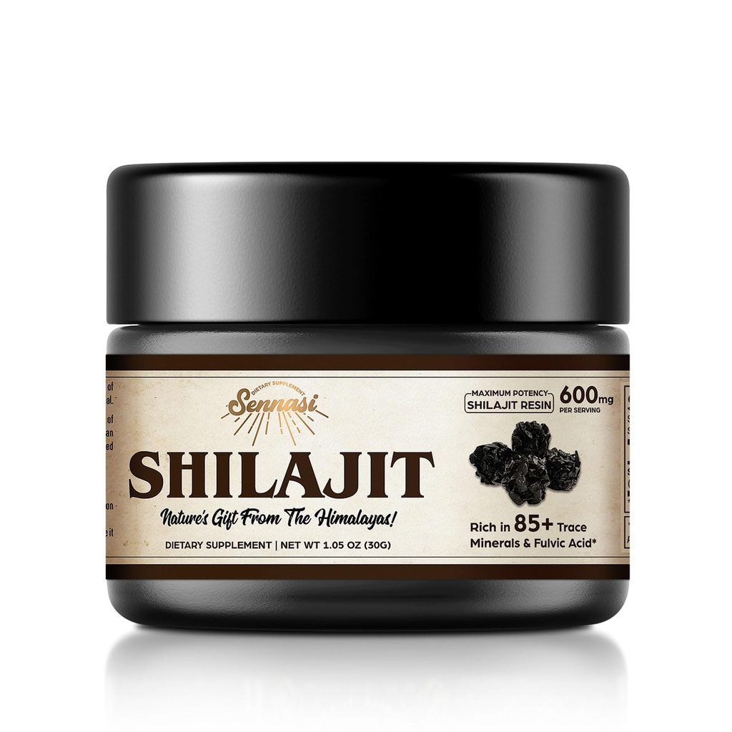 Shilajit Puro Himalayan Orgánica Shilajit Resin - 600mg Máxima Potencia Natural Shilajit Resin con 85+ Minerales Trace & Ácido Fulvico para la Energía, Apoyo Inmunitario, 30 Gramos (1 Pack)