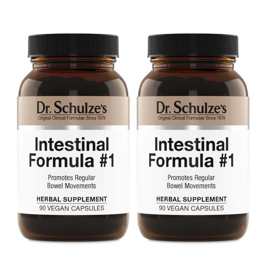 Fórmula Intestinal del Dr. Schulze #1 - Suplemento del Movimiento Bowel para el apoyo a la salud del colon - Bloqueo y estreñimiento Ayuda - Limpieza intestinal - All-Natural - Planta-Basado - Vegan - 90 Conde (2 Pack)