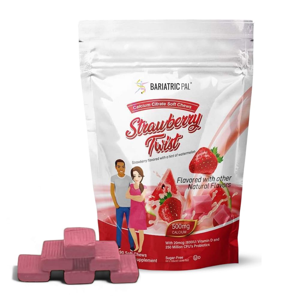 BariatricPal Citrato de Calcio Libre de Azúcar Citratos blandos TENIDO 500 mg con vitamina D &amp; Probióticos TENIDO Twist de Fresa ANTE 90 Conde (1 Month Supply)