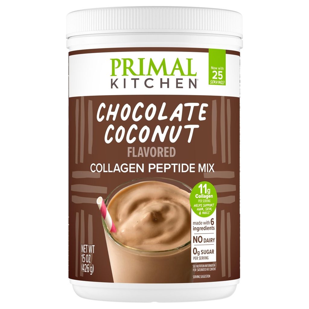 Cocina Primal Chocolate Collagen Fuel® Drink Mix, Chocolate Coconut Collagen Peptides, No Dairy o Sweeteners artificiales, 15 onzas