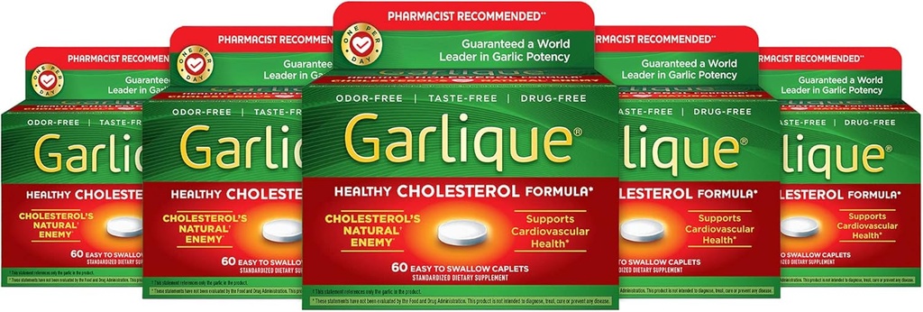 Fórmula Garlique de colesterol saludable con 5000 mcg de Allicin, 60 cápsulas de coado Enteric (Pack of 5)