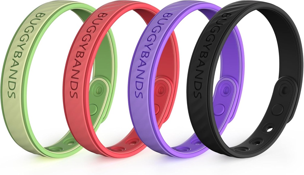 Pulseras repelentes de mosquitos, 4 Pack Silicone Bandas repelentes de mosquitos con DEET Bandas de insectos libres, naturales y resistentes al agua para niños y adultos, Protección de viaje al aire libre (Black ventajaRed indulgente con Green)
