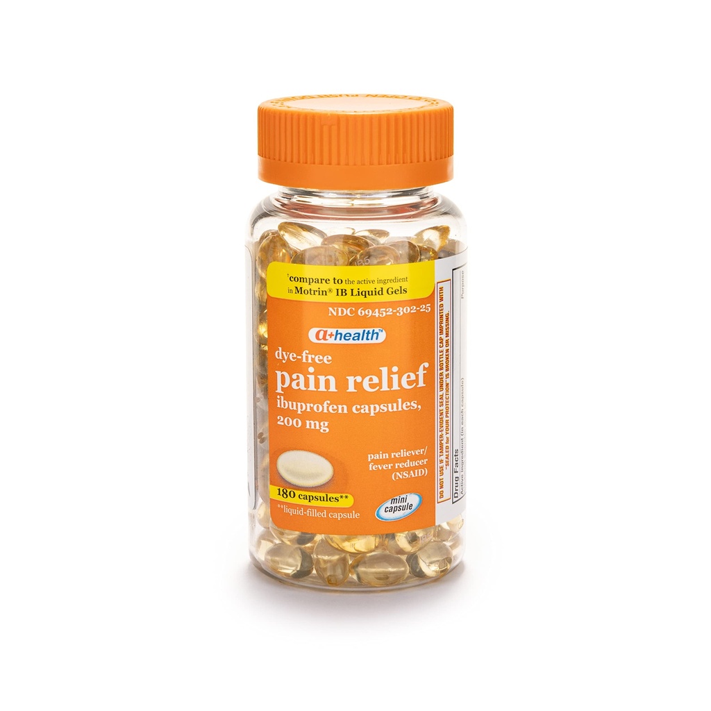 A+Health Dye-Free Ibuprofen 200 Mg Mini Softgels, Doin Reliever/Fever Reducer (NSAID), 180 Conde