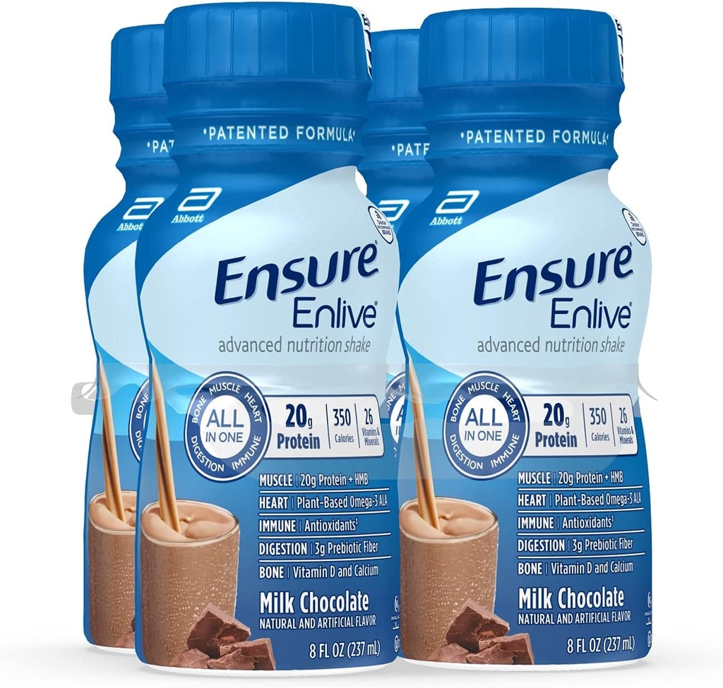 Asegurar el reemplazo de la comida en vivo, 20g Proteína, 350 Calories, Afeitado de proteínas de nutrición avanzada, Chocolate de leche, 8 Fl Oz (Pack of 4)