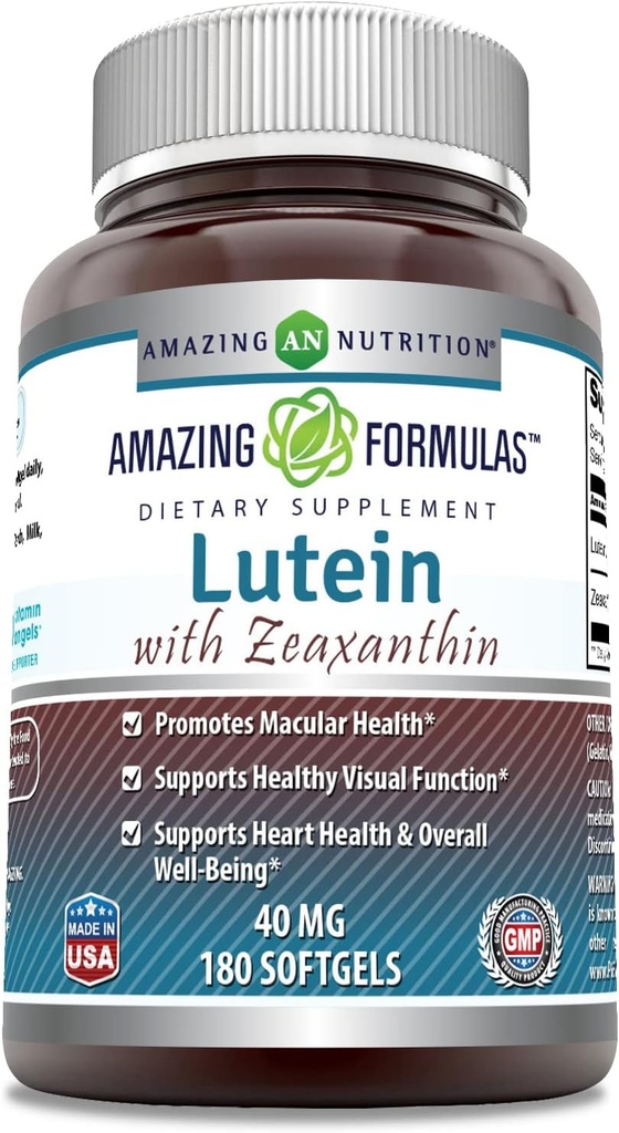 Fórmulas asombrosas Lutein 40 mg con Zeaxanthin 1600 mcg TENIDO Softgels Suplemento No-GMO TENIDO Gluten Free TEN Made in USA (40 mg, 180, Conde)