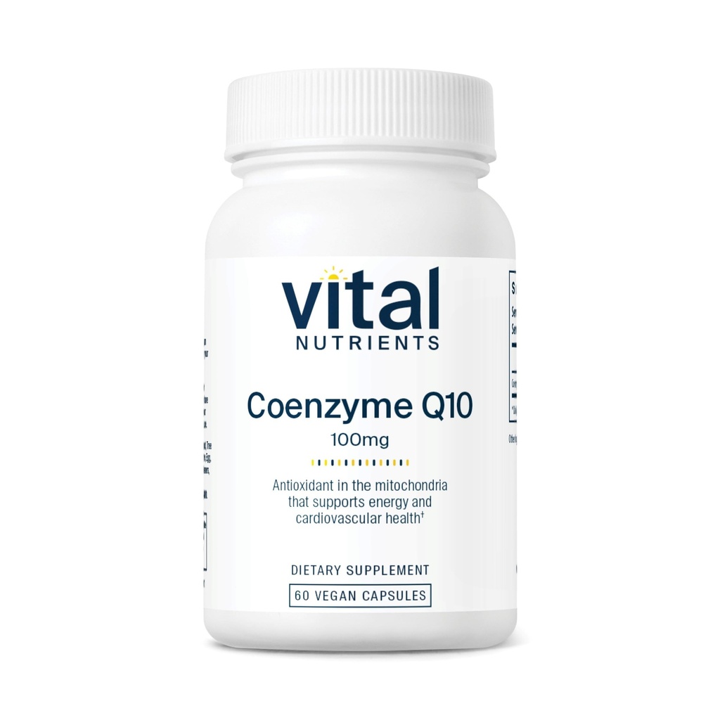 Vital Nutrients CoQ10 100mg Silencio Vegan Suplemento Silencio CoEnzyme Q10 de Ubiquinone Silencioso Antioxidante para apoyar los niveles de salud y energía del corazón*  Gluten, lácteos y soy Gratis ← Non-GMO Silencio 60 cápsulas