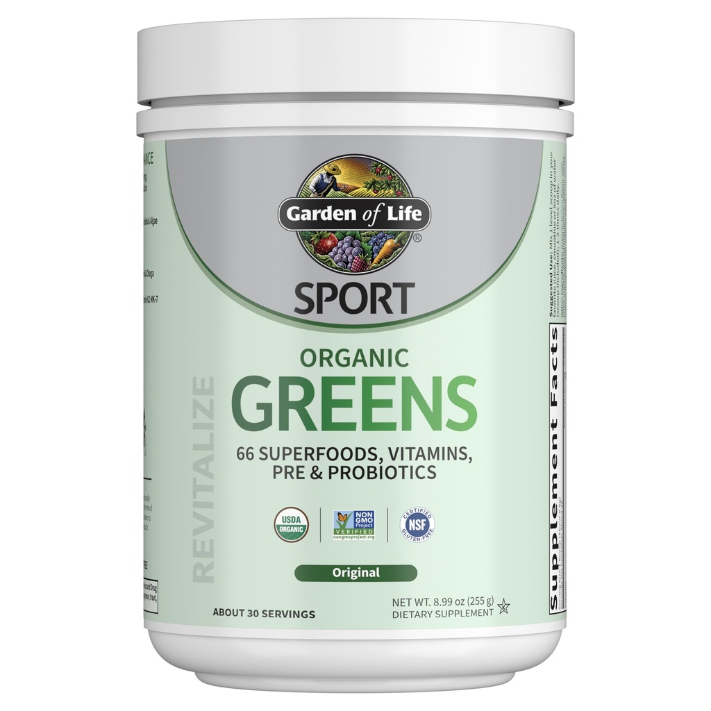 Garden of Life Sport Nutrition Greens and Superfoods Powder for Women and Men - Unflavored, Organic Blend - Spirulina, Fruit, Vitamins, Pre &amp; Probiotics, Mushrooms, Athletic Supplements, 30 Servings