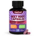 Beet Root Capsules 1000mg Por Serving, soporta la producción de óxido nítrico " Presión de sangre, con extracto de cobre negro, no GMO, Gluten Free, Vegan - 120 Condes