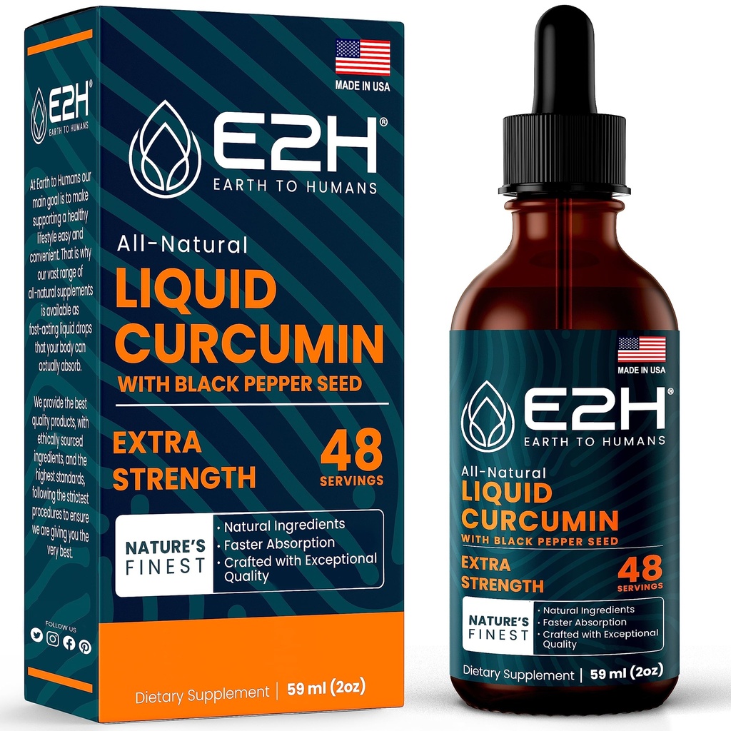 Curcumina de Turmérica Líquida E2H para una mejor absorción - Soporte Conjunto Natural - Extracto Turmérico de raíz con semilla de pimienta negra - Boost Your Health - Vegan - Non-GMO - 2 Fl Oz