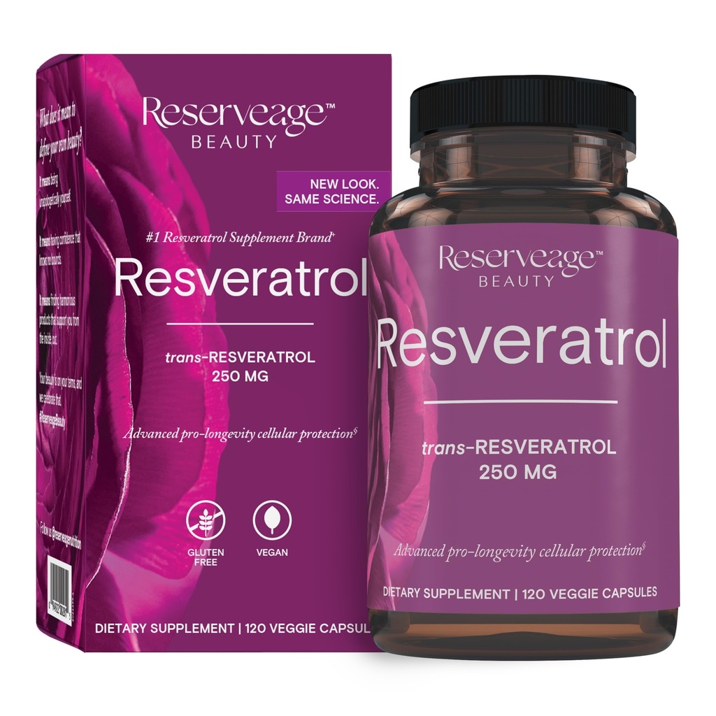 Belleza de reserva, Resveratrol 250 mg, Suplemento antioxidante para la salud cardíaca y celular, apoya el sistema de envejecimiento saludable e inmunológico, Paleo, Keto, 120 cápsulas