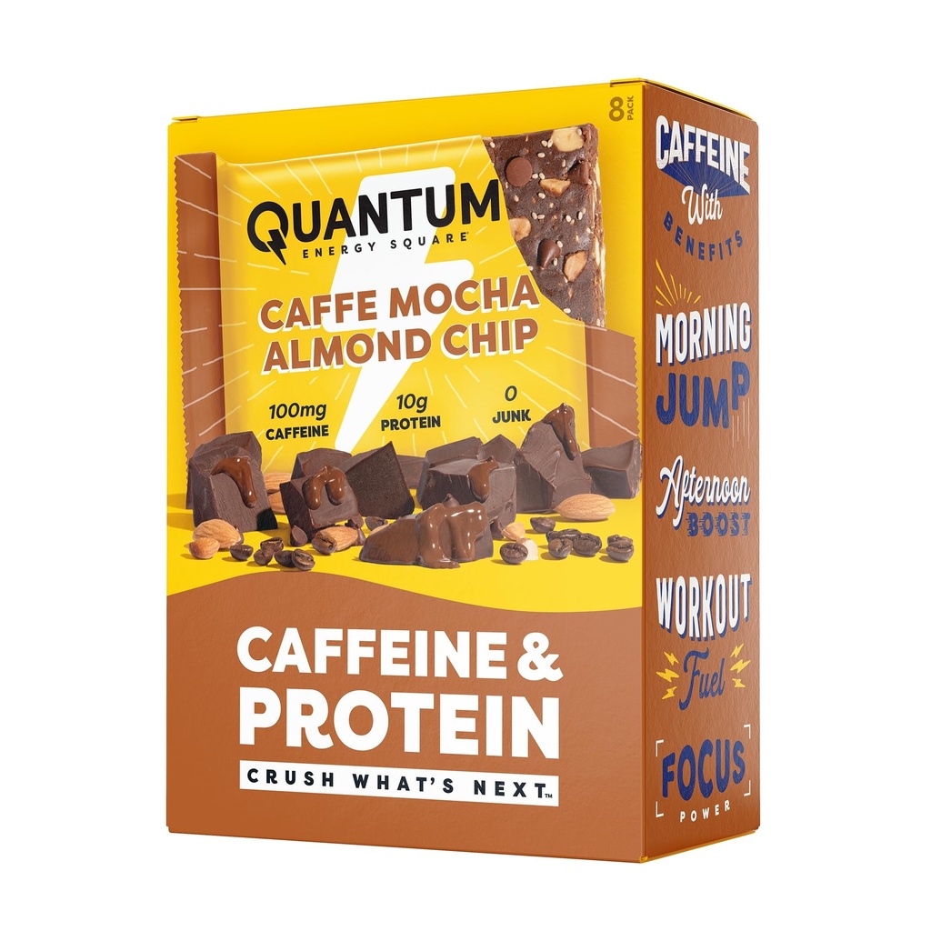 Quantum Energy Square: Energy Bar con Caffeine & 10g Protein. Delicious Healthy Snack On The Go. (Vegan, sin gluten, libre de soja, libre de lácteos) (Caffe Mocha Almond Chip)