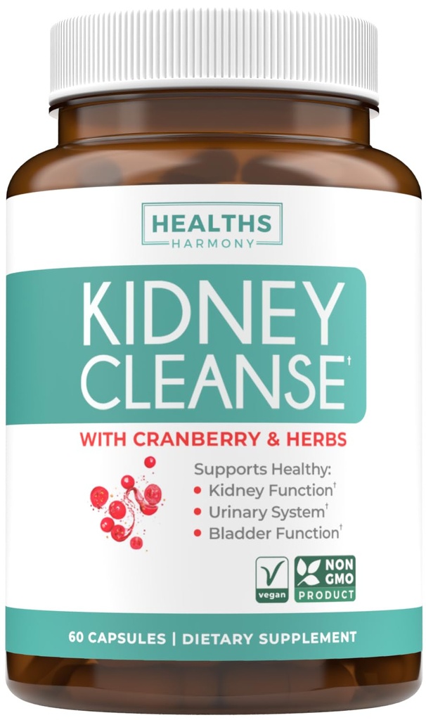 Kidney Cleanse Detox (No-GMO) Apoyo Saludable Tract- Powerful VitaCran Cranberry Extract " Herbs – Healthy Kidney Support Supplement - 60 Vegetarian Capsules (No Pills)