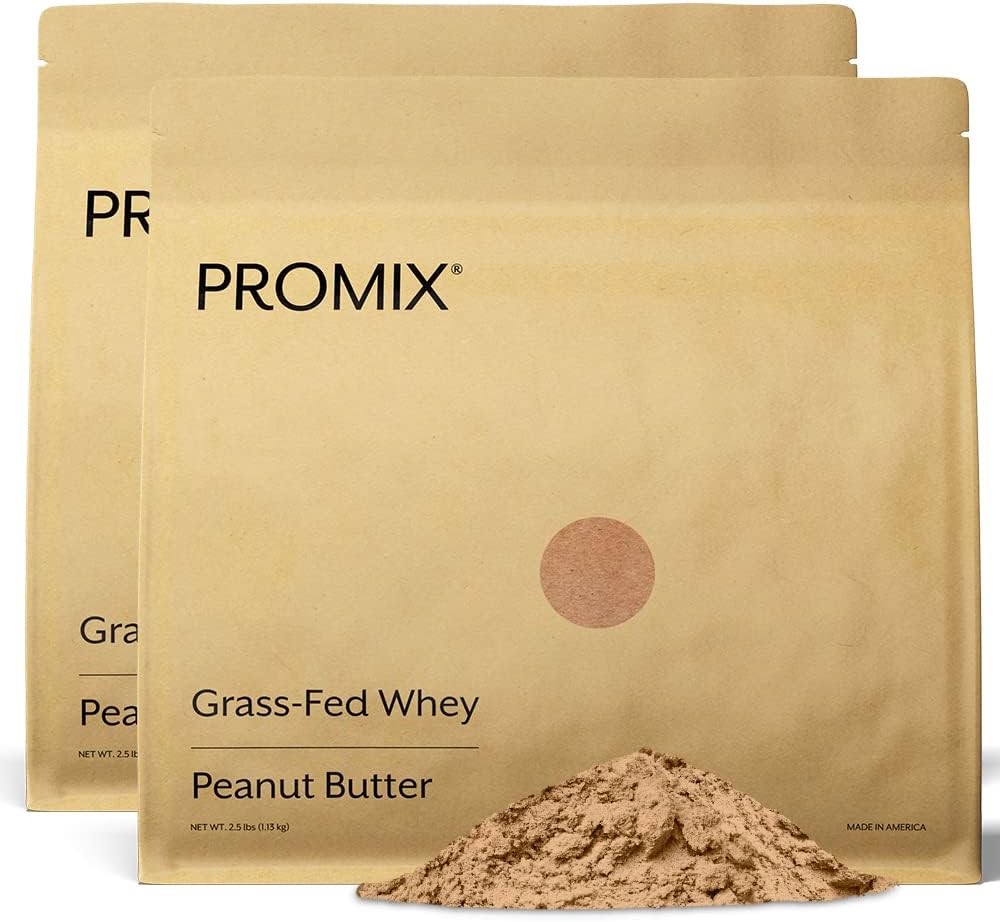 ProMix Nutrition Whey Protein Powder, Peanut Butter - Grass-Fed & 100% Todo Natural - ­Post Workout Fitness " Nutrition Shakes, Smoothies, Baking " Cooking Recipes - 5 libras (Pack of 2)