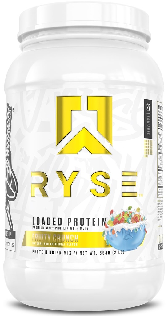 Polvo de proteína cargada RYSE - Crunch afrutado - 25g Whey Protein Isolate " Concentrate with Prebiotic Fiber " MCTs - Low Carb, Low Sugar, Digestive-Friendly - 27 Servings / 2 lb Tub