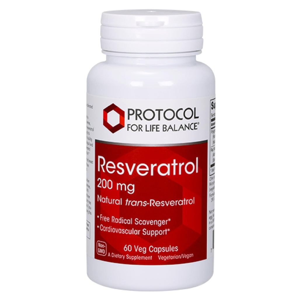 PROTOCOL FOR LIFE BALANCE Resveratrol 200 mg - Trans-Resveratrol - with Japanese Knotweed & Grape Seed Extract - Vegan " Non-GMO - 60 Veg Capsules