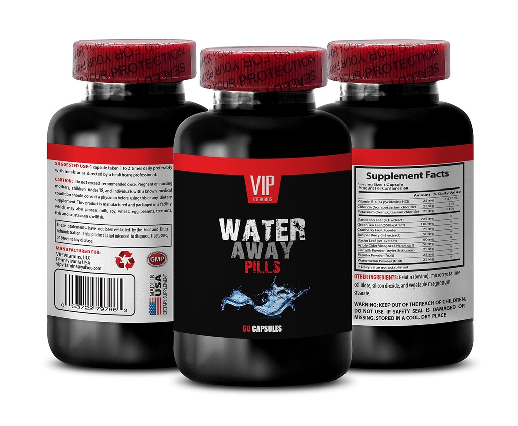 Soporte para el tracto urinario - AGUA DIURETIC PILLS - Watermelon, Dandelion, Paprika, Potassium, diuréticos para la retención de agua en las piernas y los pies, píldoras de agua diuréticas, suplementos diuréticos, 1B 60 cápsulas