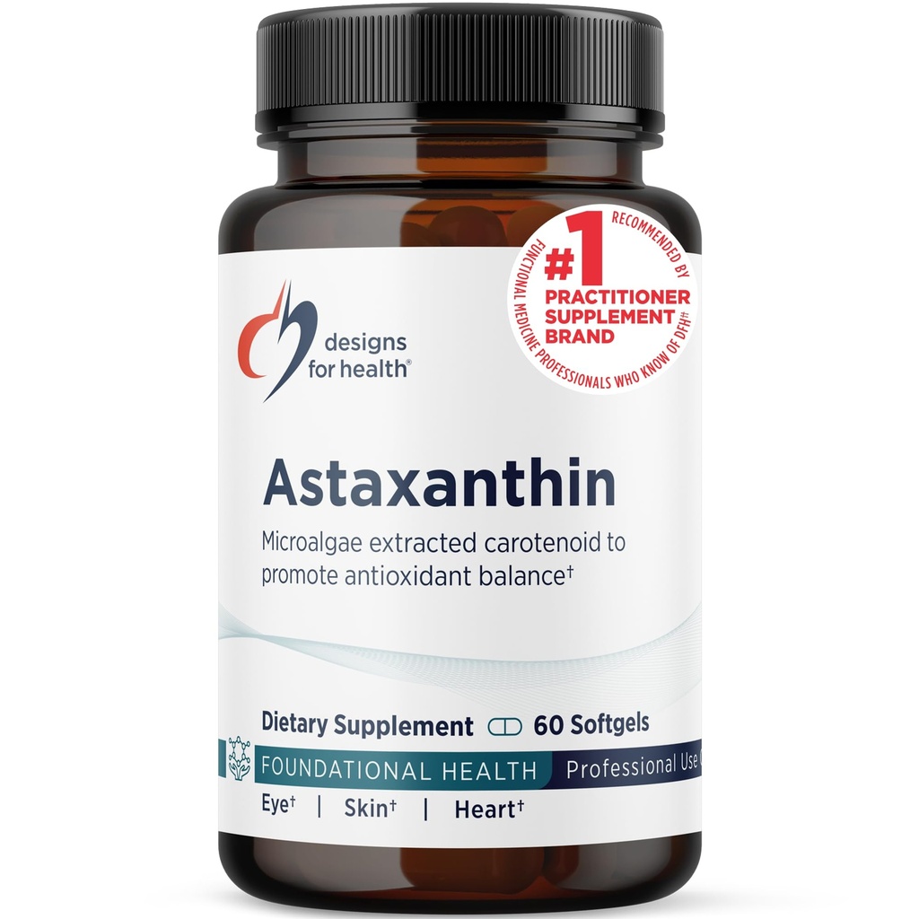 Diseños para Astaxanthin Salud - Microalgae (Haematococcus Pluvialis) Suplemento Antioxidante Carotenoide Extracto - Apoyo para Cardiovascular, GI, Skin + Eye Health (60 Softgels)