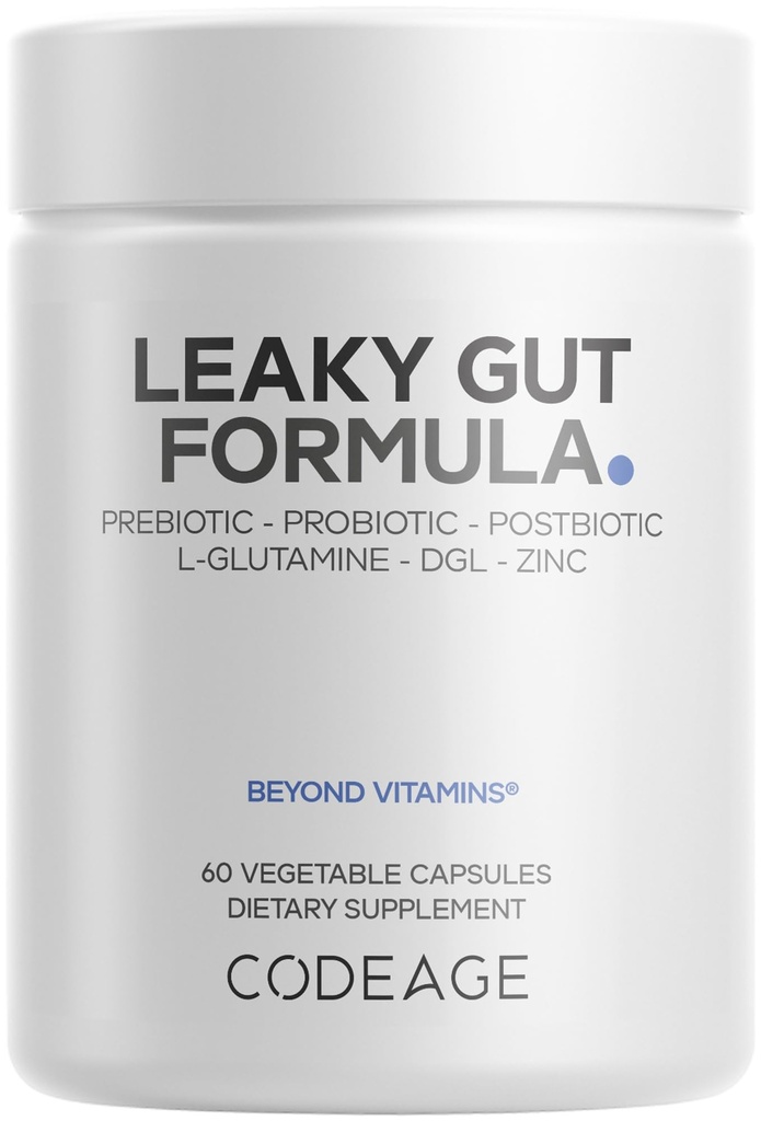 Codeage Leaky Gut Supplement, L-Glutamine, N-Acetylglucosamine, Probiotic, Butyric Acid, Polyphenols, Quercetin, DGL, Marshmallow Root, Berberine, BioPerine, Cinnamon, Vegan, Non-GMO, 60 cápsulas