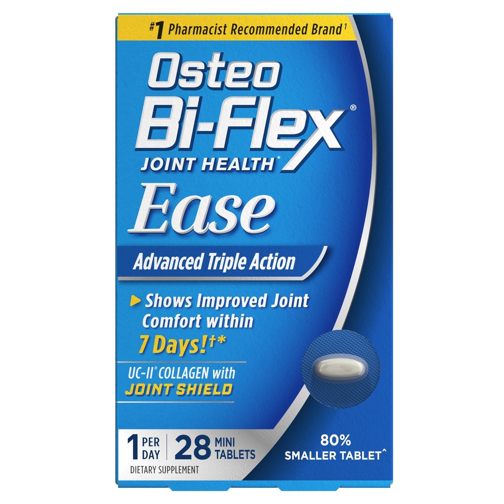 Osteo Bi-Flex Ease Acción Triple Avanzada con Suplementos Conjuntos de Vitamina D, Mini-Tablas, 28 Conde