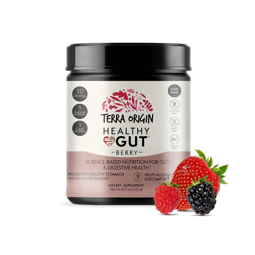 TERRA ORIGIN Guante sano Polvo (Berry Flavor) ←30-Servings with L-Glutamine, Zinc, Glucosamine, Slippery Elm Bark, Marshmallow Root y Más!