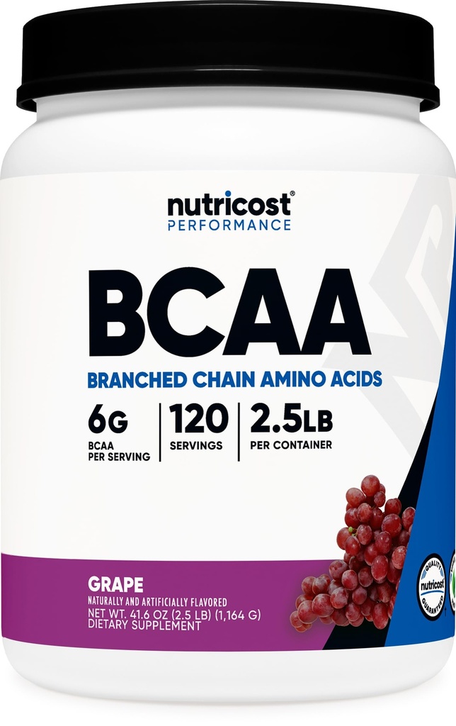 Nutricost BCAA Powder (Grapa, 120 Servings) - Gluten Free, Non-GMO, Vegetarian, Optimal 2:1:1 Ratio