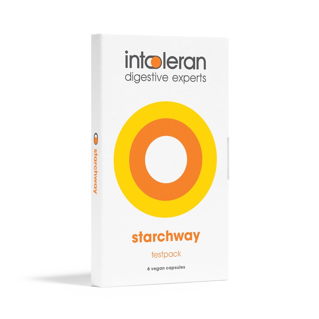 Intoleran Starchway Digestive Enzymes - testpack 6 cápsulas ← Suplemento para Starch " Sucrose Intolerance ← Ayuda a Digest Azúcares " Starchy Foods ← Invertase " Gluco-Amylase Enzymes Silencio Vegan ← Low FODMAP