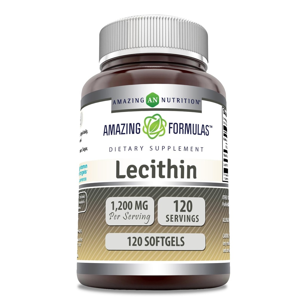 Fórmulas increíbles Lecithin 1200 mg Suplemento de Softgels ← High Potency ← No Gluten Free (1 Pack, 120 Cuenta)
