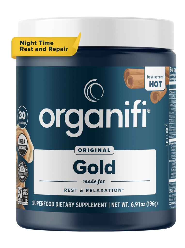 Organifi: Gold - Superfood Supplement Powder - 30 Servings - Stress Support, Better Rest, Relax and Promotes Restful Sleep - Turmeric and Reishi Infused