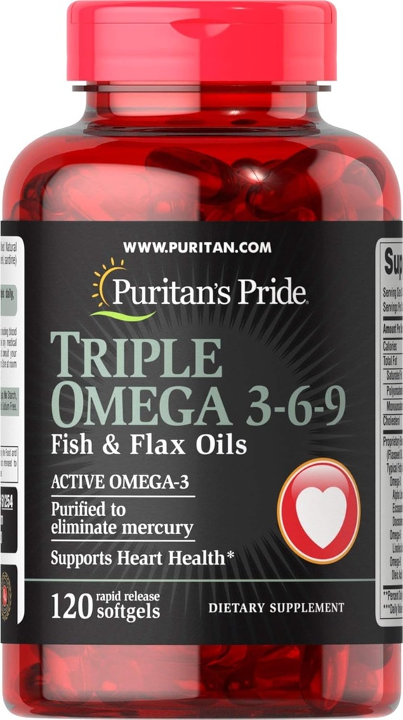 El orgullo de Puritan Triple Omega 3-6-9 Fish &amp; Flax Oils