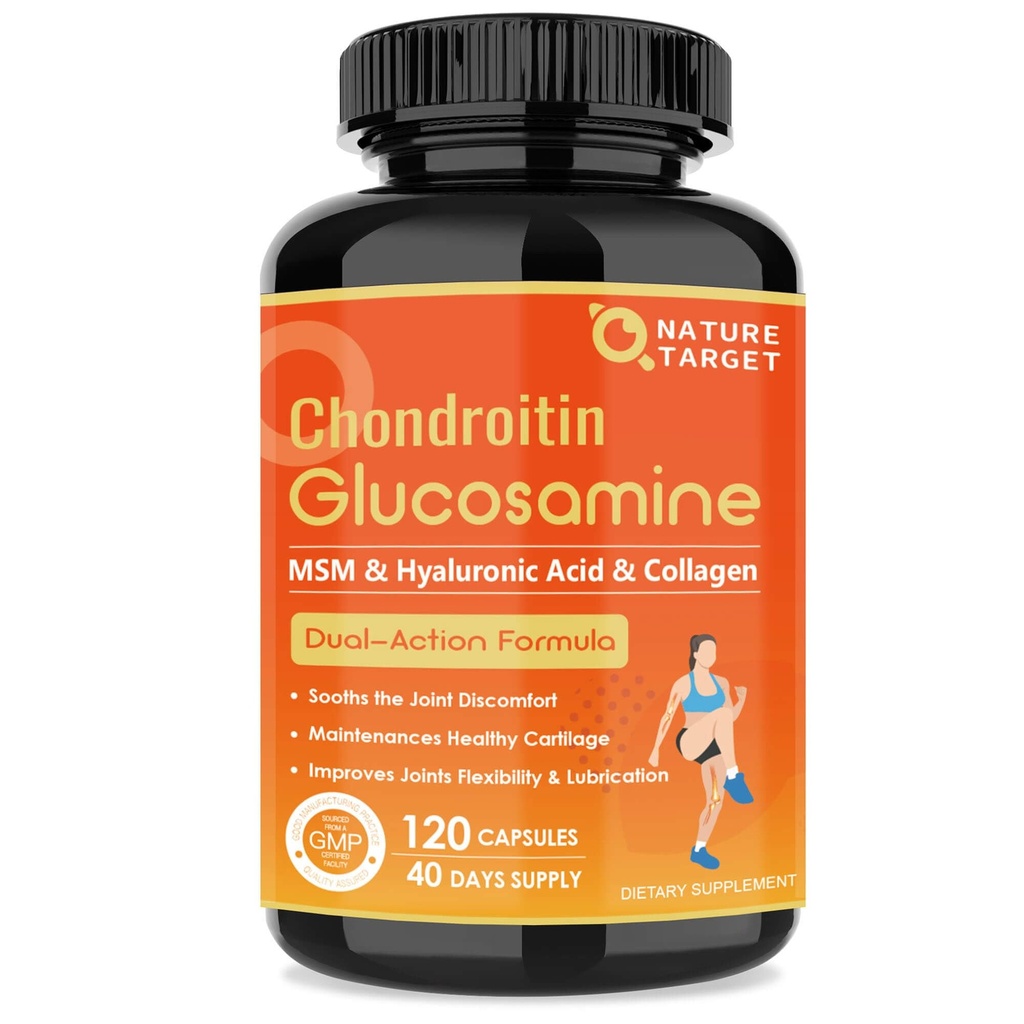 NATURE TARGET Glucosamine Chondroitin Joint Support Supplement - Plus MSM, Collagen, Turmeric, Shellfish Free, Supports Joint, Knees, Cartilage, for Men &amp; Women, 120 Caps