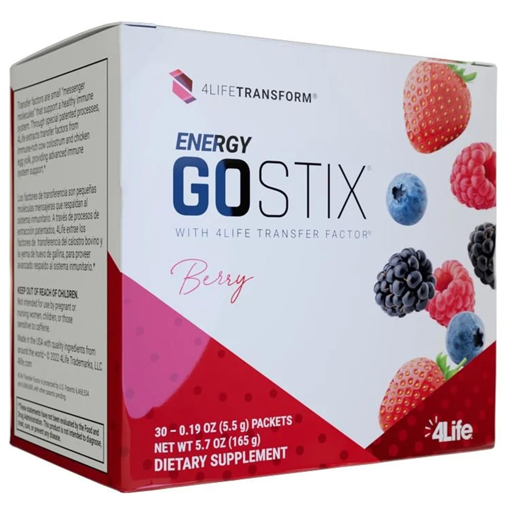 4Life Energy Go Stix, Healthy Energy Drink Mix, Caffeine de Guarana, Maca, Yerba Mate y Green Tea Leaf Extract, Berry Flavor - 30 Packets