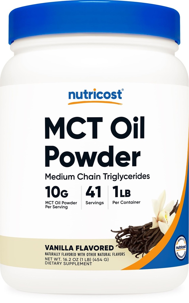 Nutricost Premium MCT Oil Powder (1 LB, Vanilla) - Mejor para Keto, Ketosis y Dietas Ketogénicas - Zero Net Carbs, Non-GMO y Gluten Free, Medium Chain Triglyceride